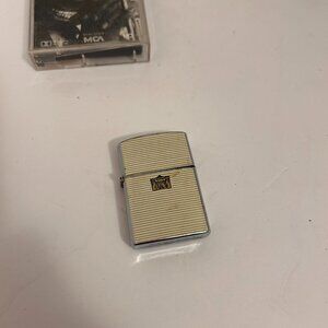Vintage Hadson Japan Chrome & Enamel Lighter – Cream Stripe Design Castle Emblem